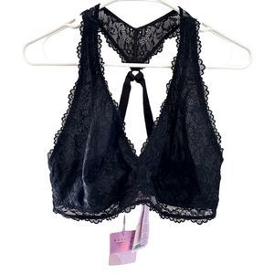 Savage X Fenty Black Floral Lace Racerback Bralette Size 1X NWT